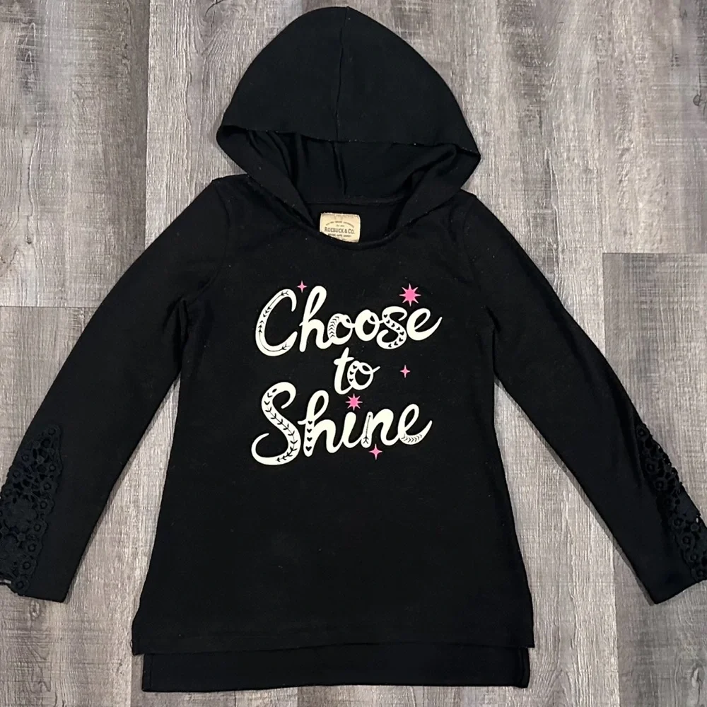 💞 Girls Black Medium (10-12) “Choose To Shine” Hooded Sweater